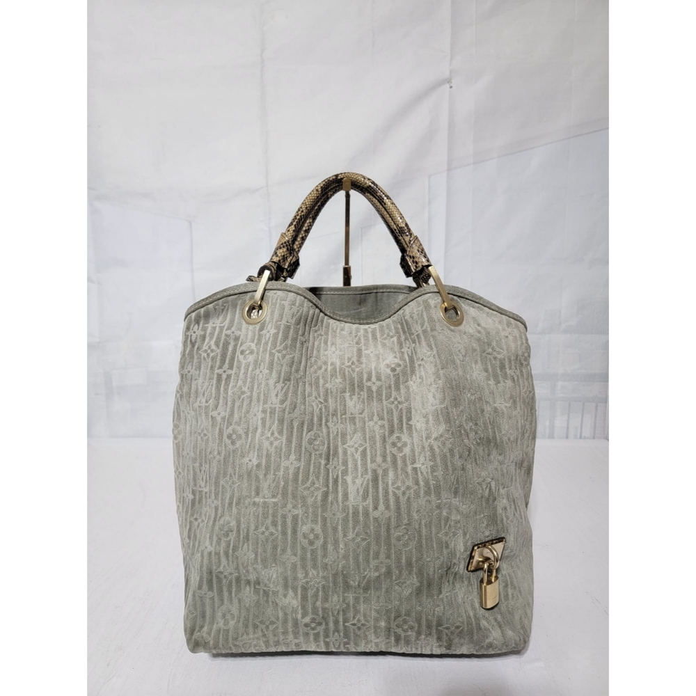 Louis Vuitton Gray Monogram Velvet Tote with Snakeskin Handles